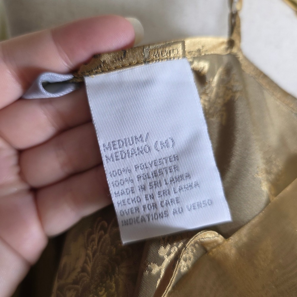 Vintage Y2K Slip Dress SZ M/L Gold Satin Asian Prom Fairy Floral Jacquard Whismy - Picture 13 of 16
